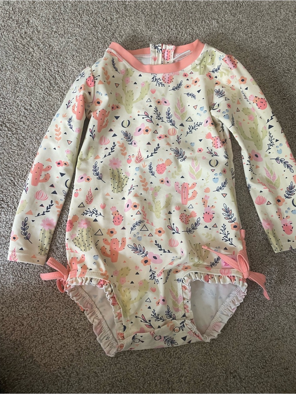 Ruffle Butts Cream One-Piece with Pink & Green Cactus Print